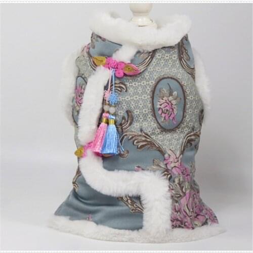 Warm Dog Clothes Winter Chinese New Year Pet Clotheing Tang Suit Cat Yorkie Poodle Bichon Puppy Coat Jacket Outfit Cheongsam