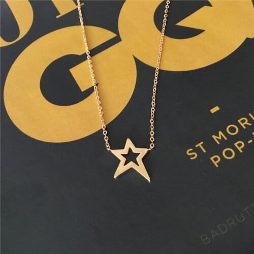 Trendy Gold Color Plating Hollow Star Pendant Delicate Necklace For Women Girl Elegant Gorgeous Casual Collar Jewelry Accessory