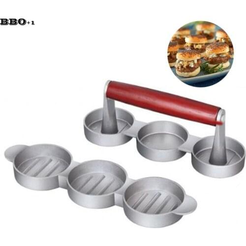 Triple Mini Burger Press Slider Patty Wood Handle Hamburger Press Burger Press Maker Grill BBQ Party Maker Meat Press Dia2.5