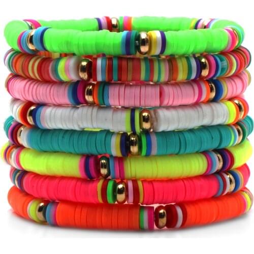 Boho Nice Colorful 6mm Polymer Clay Discs Beads Stretch Bracelet 2021 New Fashion Summer Gorgeous Beach Surf Heishi Jewelry