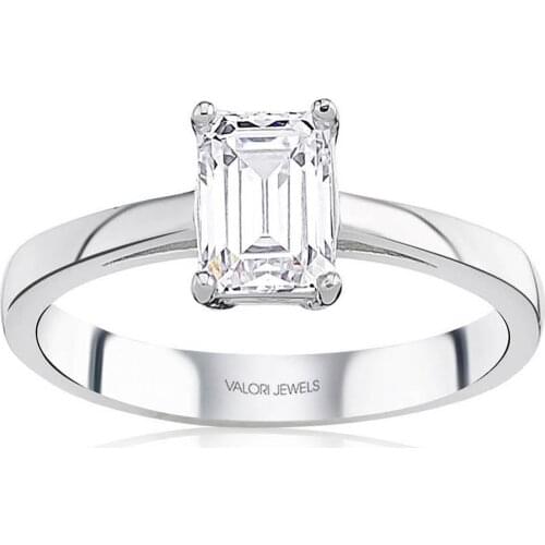 Valori Jewels 1 Carat, Zirconia White Octagon Gemstone, Rhodium Plated, Solitaire Ring