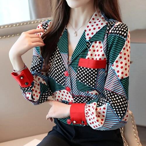 Ladies Tops Shirts 2021 Long Sleeve Shirts Women Tops Striped V-neck Clothes Chiffon Blouse Tops Button Blusas Femininas 7087