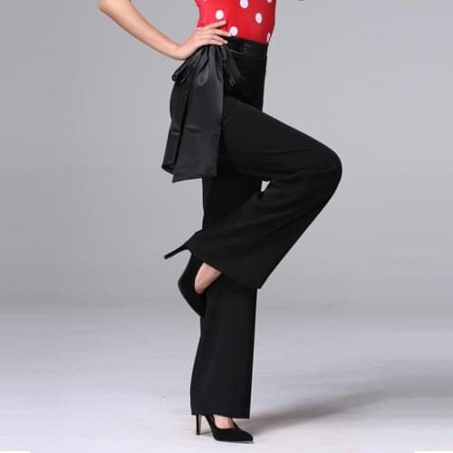 Ballroom Latin Dance Pants Black Personality Strap High Waist Trousers Women Cha Cha Rumba Samba Clothing Ladies Wear DNV11212