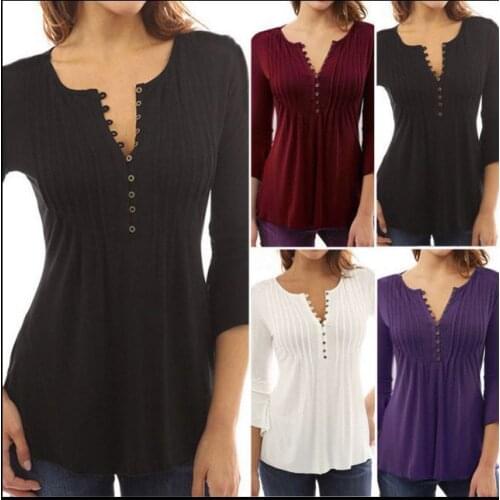 Women Lace Tunics Henley Shirts Button up Ladies Tops Pleated Casual Flared Flowy Shirt