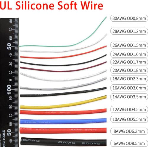 30AWG 28WAG 26AWG Silicone Gel Rubber Wire Flexible Cable High Temperature Insulated Copper Ultra Soft Electron DIY Line Color