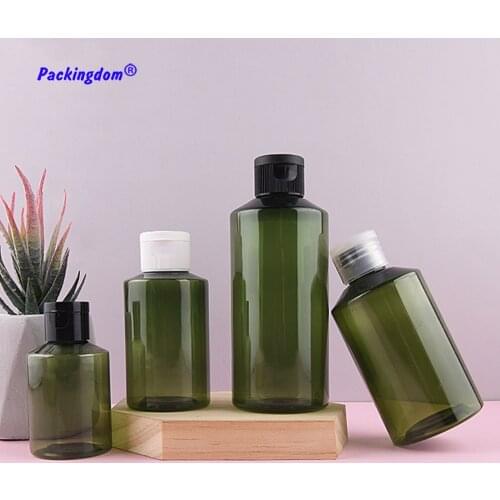 10pcs Flip Cap Packing Bottle Light Avoiding Pump Lotion Bottles Plastic PET Dark Green Empty Refillable 50ml 100ml 150ml 200ml