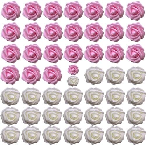 50pcs Artificial Rose Heads Romantic Fake Pink and White Roses for DIY Wedding Engagement Valentine Day Party Decor Supplies