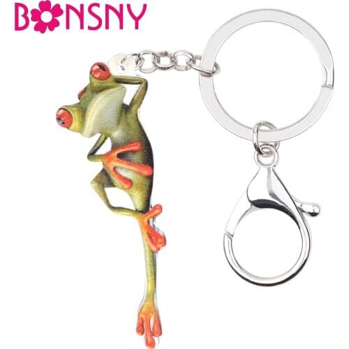 Bonsny Acrylic Cartoon Frog Key Chains Keychains Holder Anime Animal Jewelry For Women Girls Teens Bag Wallet Charms Wholesale