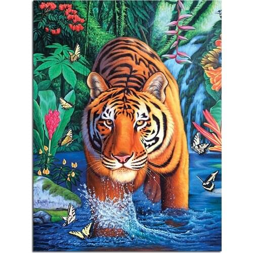 5D Diamond Painting Tiger Animal Paint with Diamonds Kits Round Full Drill Rhinestone Embroidery for Adults DIY Crafts Gift
