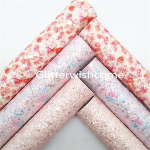 Glitterwishcome 21X29CM A4 Size Spring Pink Cute Chunky Crystal Leather Glitter Fabric with Felt Backing for Bows GM998B