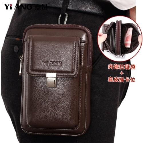 YIANG Brand Mens Genuine Leather Waist Pack Bag Mini 7‘’ Phone Pockets Case Coin Purse Male Money Bags Shoulder Messenger Bag
