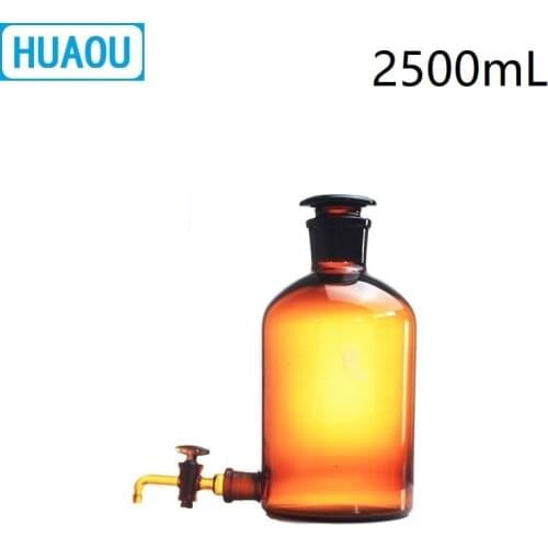 HUAOU 2500mL Aspirator Bottle 2.5L Amber Brown with Ground - In Glass Stopper and Stopcock Distilled Water Wine Liquor