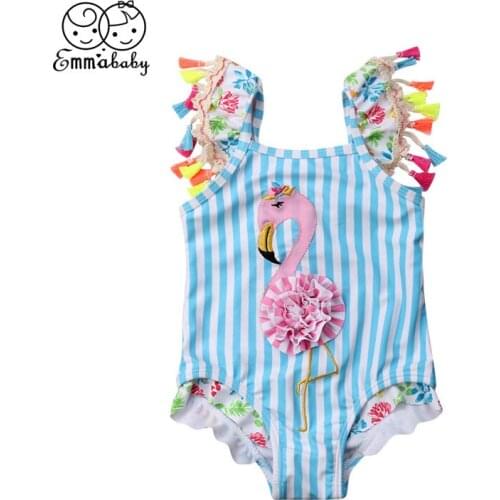 Cute Little Girls Flamingo Tassels One-piece Swimsuit Toddler Kids Baby Girl Bikini Swimwear Swimming Bathing Suit Beachwear