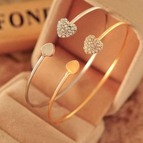 Heart Bangles For Women High Quality Charm Crystal Open Bangles Party Gift for Women Drop shopping