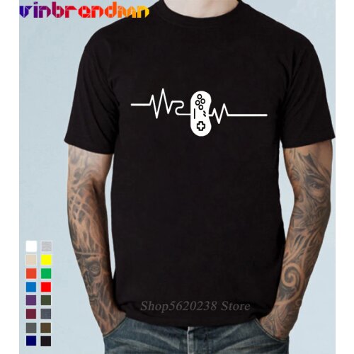 Gamer heartbeat T Shirt men funny Gaming Pulse T-shirt PS Video Game Play-station TShirt 2021 Summer New Novelty PS4 Fan Top Tee