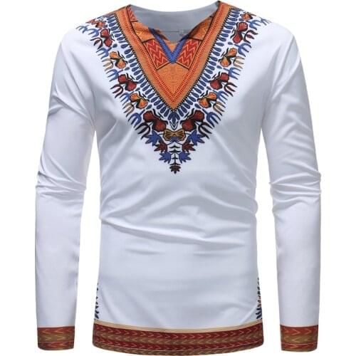 African Dashiki Print T Shirt Men 2020 Brand Long Sleeve V Neck Tee Shirt Homme Hip Hop Streetwear Casual Men African Clothes