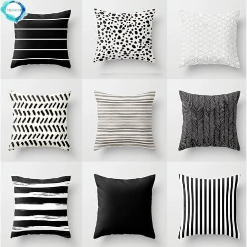 Geometric Sofa Polyester Throw Pillow Cover Decorative North Europe Black White Gray Stripe Pillowcase Pillow Cushion Cover