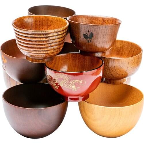 Creative Childrens Wooden Bowl with kinds of patterns Jujube Wood Large Noodle Bowl Home Hotel Japanese Wooden Bowl