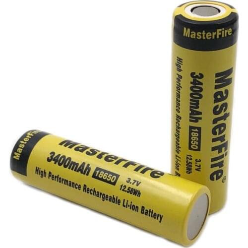 MasterFire 2pcs/lot Original 18650 Rechargeable battery 3400mAh 3.7V 12.58Wh High Performance lithium batteries cell For laptop