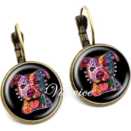 Cute Pit Bull Dog Earring Glass Dome American Pitbull Terrier Pet Puppy Rescue Bulldog Jewelry For Animal Lover Accessories