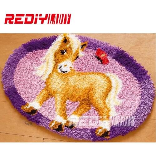 Latch Hook Rug Kits DIY Needlework Unfinished Crocheting Rug Yarn Cushion Mat Pony & Butterfly Handicraft Embroidery Carpet Rug