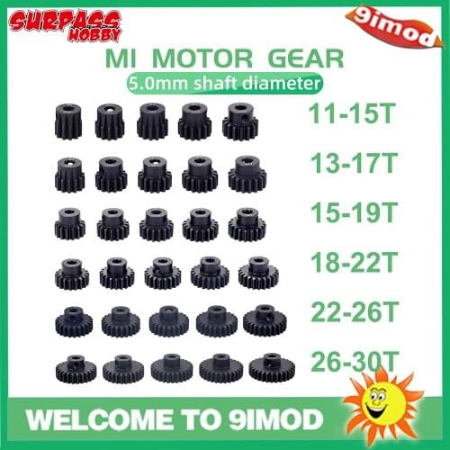 Metal Pinion Motor Gear Set Steel 5PCS M1 5mm 11T 12T 13T 15T 17T 19T 20T 21T 23T 25T 27T 29T 30T for 1/8 RC Car Monster Truck