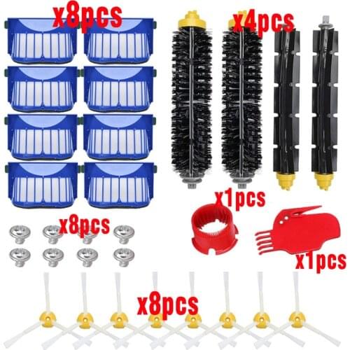 Compatible with iRobot Roomba 600 Series Bristle&Flexible Beater Brush 3-Armed Brush Aero Vac Filters kit spare parts clean kits