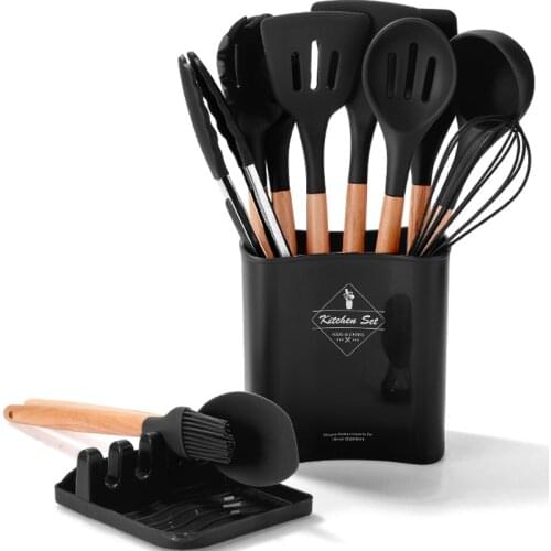 Silicone Kitchen Utensil Set BPA Free Kitchen Newest Cooking Baking Tools Accessories Gadgets Kitchenware with Container 7 Color