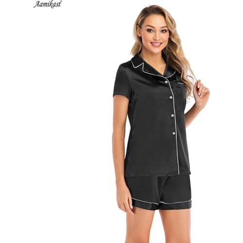 2020 New Summer Pajamas for Women Satin Pj Sets Button Sleepwear Short Sleeve Silky Pyjama robe