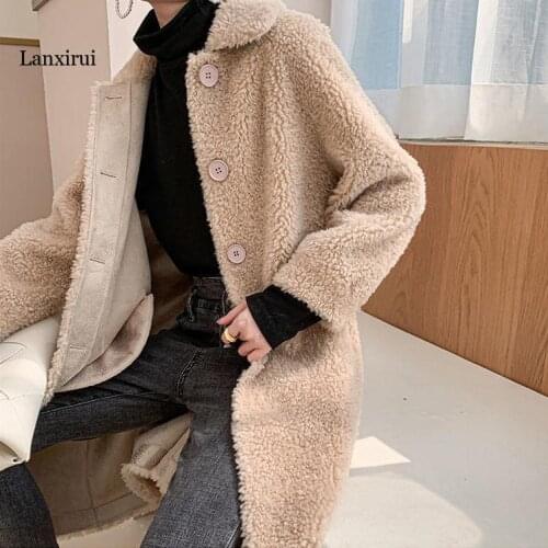 New Women Winter Real Fur Overcoat Lady Casual Sheep Shearing Warm Plush Natural Sheep Lamb Wool Fur Long Overcoat