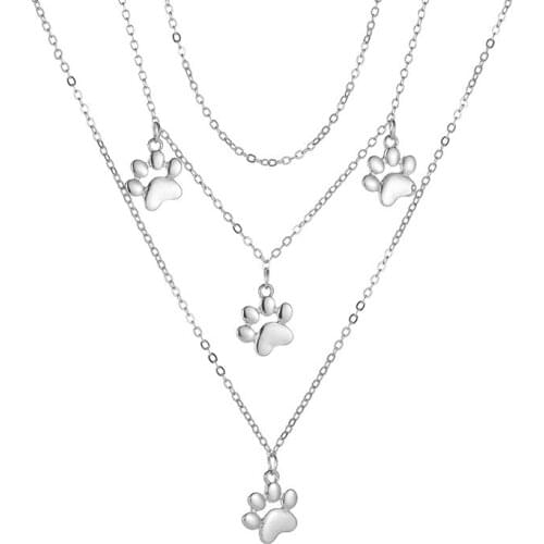 New Multilayer Long Necklace Cute Cat Paw Print Necklace For Women Jewelry Animal FOOT Charms Necklaces & Pendants M73