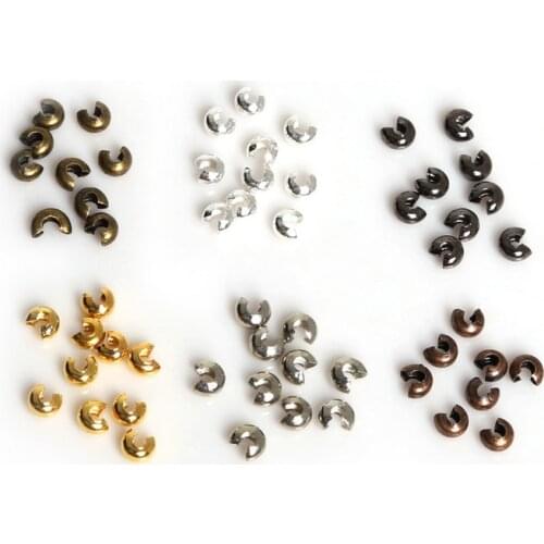 New Style 100pcs/lot 3mm Silver/Gold/Rhodium/Bronze/Gunmetal/Copper Plated End Caps Crimp Beads Covers for DIY Jewelry Findings