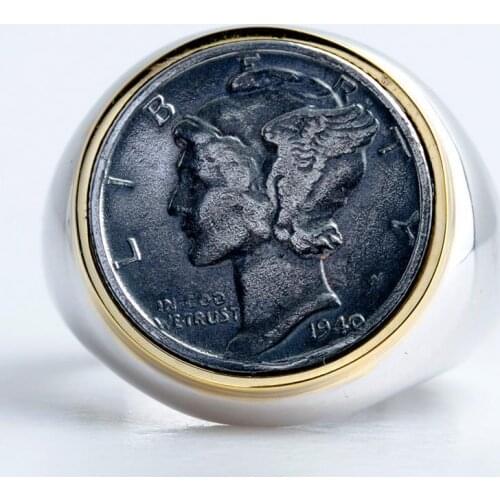 Original New Thai Silver Head Elephant Coin Shape Opening Adjustable Ring Personality Retro Simple Fashion Mens Jewelry