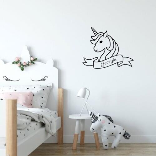 Personalized Unicorn Wall Sticker for Nursery Kids Room Girls Fantasy Sweet Decor Vinyl Decals Playroom Poster Murals YY36