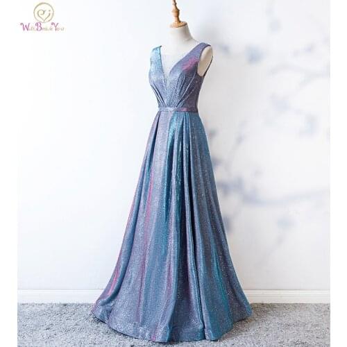 Bling Prom Dresses Sheer Neck Light Blue A-line Long Crystal Evening Gowns Formal vestido de graduacion Glitter Prom Dress robes
