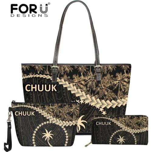 FORUDESIGNS Hot Style Female Shoulder Bag CHUUK Polyneisan Tribal Printing Handbag and Purse 3Pcs Casual Travel Top-Handle Bag