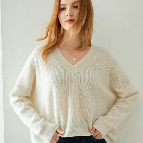 Pullover Knitted Sweater Winter New High Quality Korean Knitted Tops V-neck Hollow 100% Pure Cashmere Sweater Women