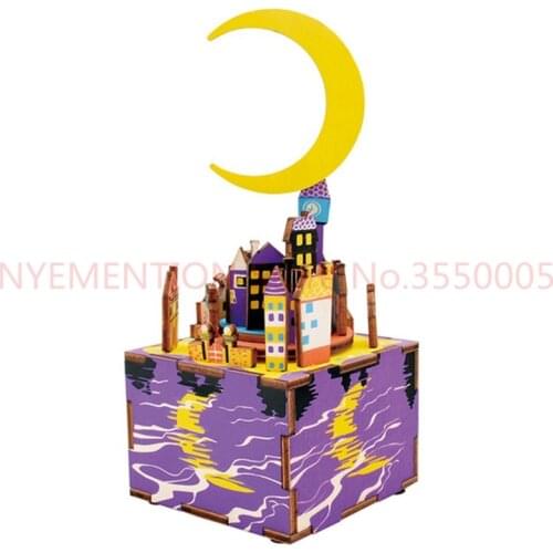 Robotime Rotatable Carousel Ferris Wheel DIY Wooden Music Box Clockwork Type Home Decor Beauty Gifts For Children Friends 20pcs