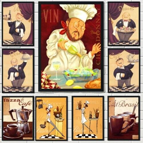 Modern Cartoon Pasta Cook Art Canvas Painting Restaurant Wall Bakery Prints Posters for Kitchen Room Picture Hanging Decoration