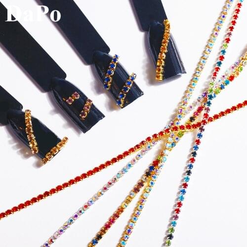 SS6 Glitter Colorful Crystal Glass Single Claw Nail Chains 60CM/pack Profession Manicure DIY Decorative Gem