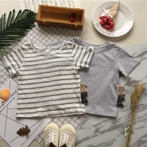 Tonytaobaby Summer New Boys and Girls Stripe T-shirt Boys and Girls T-shirt Cotton Top