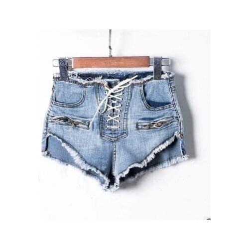 Vintage Chic Women Loose Mid Waist Crimping Denim Shorts Fitness Cotton Pockets Lace-Up Bandage Short Jeans Sexy Short J3186