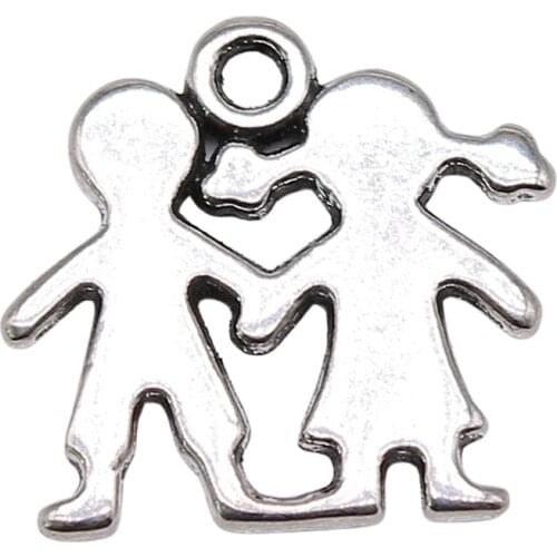 WYSIWYG 20pcs Charms Boy Girl Lover 16x17mm Antique Silver Color Plated Pendants Making DIY Handmade Tibetan Jewelry
