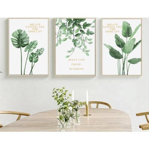 Green Plant Home Decoration Wall Art Canvas Painting Monstera Leaf Nordic Posters and Prints Wall Pictures for Living Room Decor