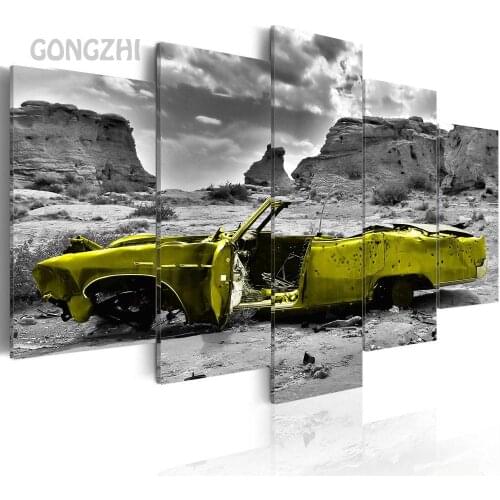 Yellow Car Landscape Canvas Painting Five-Piece Wall Art Posters and Prints Bedroom Living Room Decoration Mural Without Frame