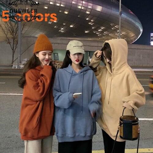 DUEWEER Hoodies Womens Pullover Streetwear Solid Loose 2XL New All-match Harajuku Korean Style Simple Pocket Chic Casual