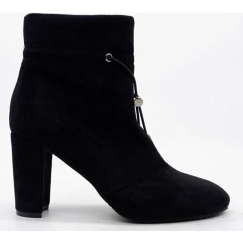 Short tube square front drawcord suede fashion boots without inner lining rubber source middle heel womens shoes new air