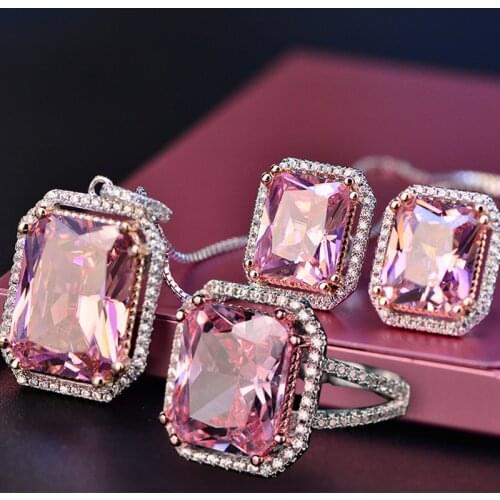 Nasiya 925 Sterling Sliver Quartz Bride Wedding Jewelry Set Wholesale Womans Rings Earrings Necklace Jewelry Set For Women