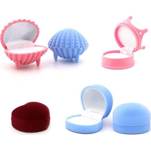 1Pc Luxury Velvet Crown Shell Heart Jewelry Gift Box Wedding Engagement Ring Box For Necklace Earring Bracelet Packaging Display