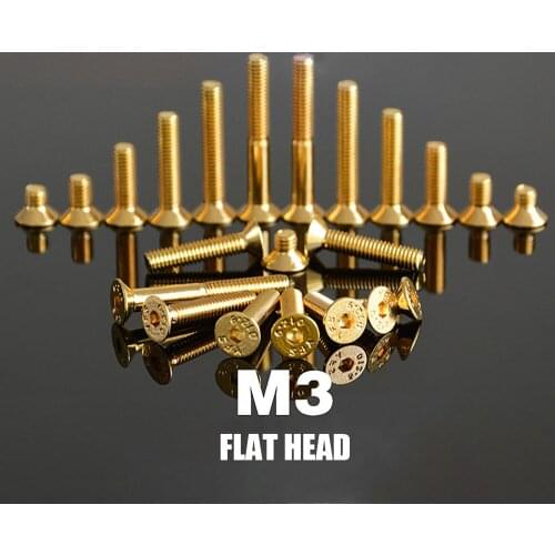 10 Pieces M3 Gold Plating Grade 12.9 Alloy Steel Hexagon Bolts Flat Head Screws Sunken Head FPV Crossing Machine